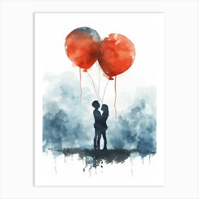 Watercolor Couple With Balloons Art Print