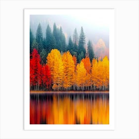 Autumn Trees By Lake Art Print