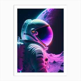 Astronaut In Spacesuit On The Moon Neon Nights 2 Art Print