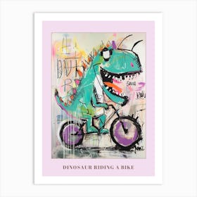 Dinosaur On A Bike Pink Purple Graffiti Style Illustration 3 Poster Art Print