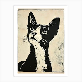 Japanese Bobtail Linocut Blockprint 8 Art Print