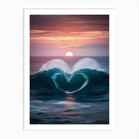 Heart Wave At Sunset Art Print