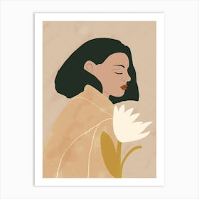 Illustration Of A Woman Holding A Flower Art Print