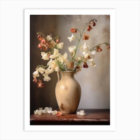 Sweet Pea, Autumn Fall Flowers Sitting In A White Vase, Farmhouse Style 3 Art Print