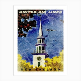 Vintage Travel Poster ― United Air Lines New England Art Print