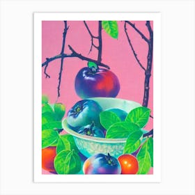 Persimmon Risograph Retro Poster Fruit Art Print