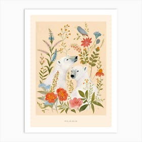 Folksy Floral Animal Drawing Polar Bear 3 Poster Art Print