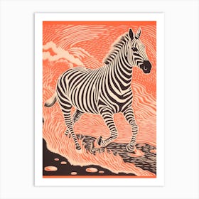 Zebra Orange Running 2 Art Print