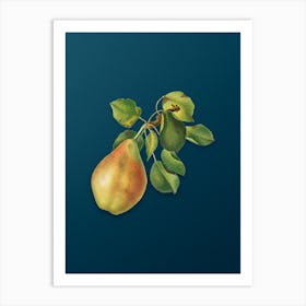 Vintage Pear Branch Botanical Art on Teal Blue n.0215 Art Print