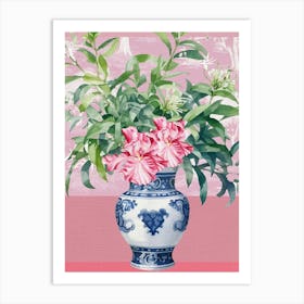 Pink Chinoiserie Flowers in Vase Maximalist Grandmillennial Artwork Art Print