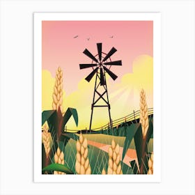 Farmyard windmill at dusk Art Print