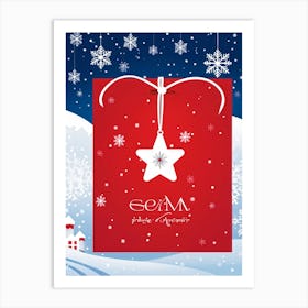 Abstract Winter Themed Illustration Featuring A Small White Ornament Framed By Satin Snowflakes On (4) Art Print