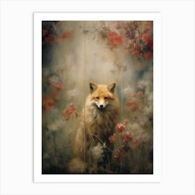 Fox In The Foggy Garden Art Print