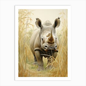 Rhino Walking Through The Landscape Illustration 4 Art Print