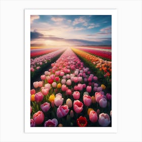 Tulip Field At Sunset Art Print