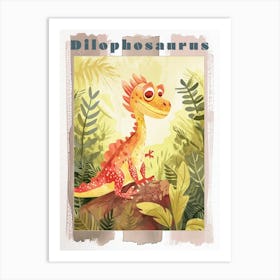 Cartoon Dilophosaurus Dinosaur Watercolour 2 Poster Art Print