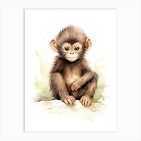 Monkey Painting Meditating Watercolour 1 Art Print