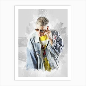 Bad Bunny Singer Watercolor Art Print