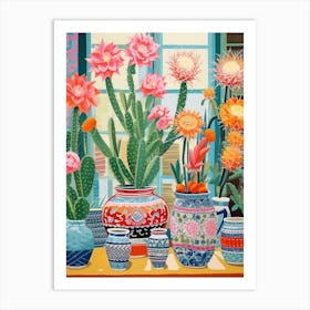 Cactus Painting Maximalist Still Life Melocactus Cactus 3 Art Print