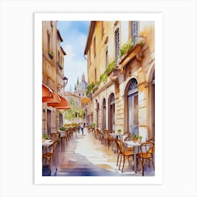 Watercolor Of A Street Cafe Art Print