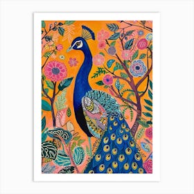 Folky Floral Peacock With The Plants 2 Art Print
