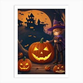 Children With Halloween Pumpkins 3 Art Print