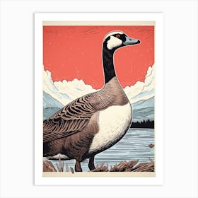 Vintage Bird Linocut Canada Goose 4 Art Print