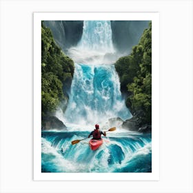 Kayaker In Front Of Waterfall Art Print