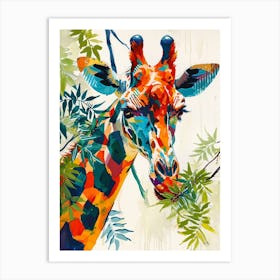Giraffe In The Leaves Colourful Pattern 4 Art Print