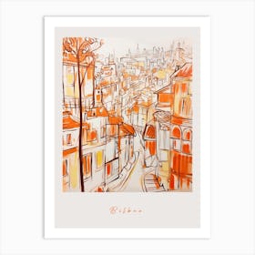 Bilbao Spain Orange Drawing Poster Art Print