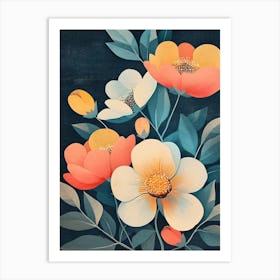 Flowers On A Blue Background Art Print