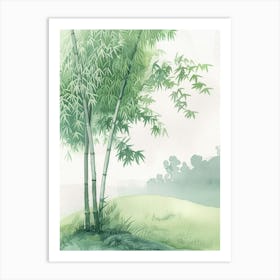 Bamboo Tree Atmospheric Watercolour Painting 7 Art Print