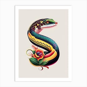 Common Keelback Snake Tattoo Style Art Print