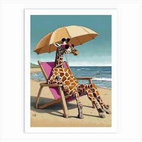 Giraffe On The Beach Canvas Print Art Print