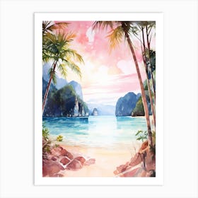 Watercolor Painting Of Maya Bay, Koh Phi Phi Thailand 4 Art Print