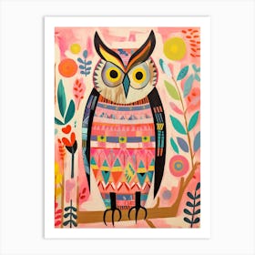 Pink Scandi Great Horned Owl 4 Art Print