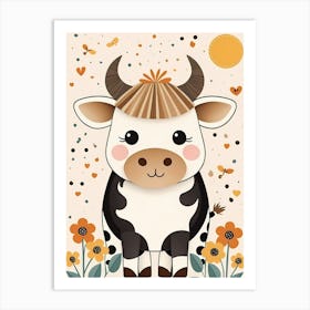 Floral Cute Baby Cow Nursery (5) Art Print
