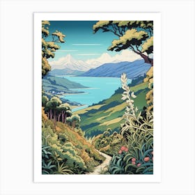 Queen Charlotte Track New Zealand Vintage Travel Illustration Art Print