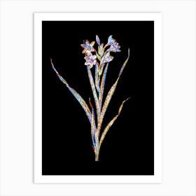 Stained Glass Sword Lily Mosaic Botanical Illustration on Black n.0088 Art Print
