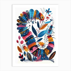 Colourful Insect Illustration Catepillar 4 Art Print