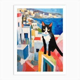 Painting Of A Cat In Santorini Greece 4 Art Print