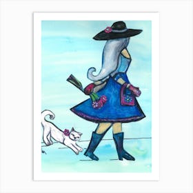 Lady And Her Cat 1 Art Print