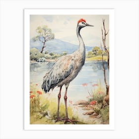 Storybook Animal Watercolour Crane 3 Art Print