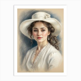 Victorian Lady In White Hat Art Print