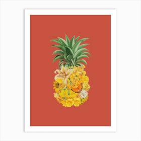 Pineapple Floral Red Art Print