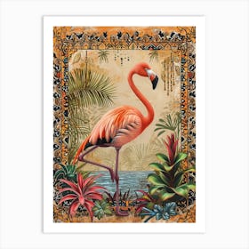 Greater Flamingo And Bromeliads Boho Print 2 Art Print