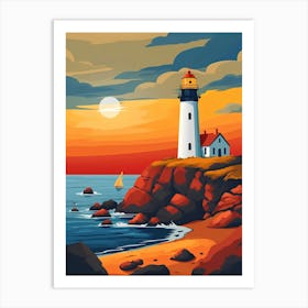 Lighthouse At Sunset 1 Art Print