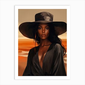 Illustration of an African American woman at the beach 121 Art Print