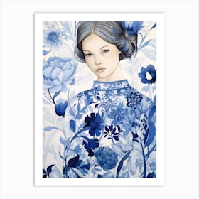 Blue Chinese Girl Art Print