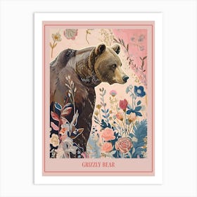 Floral Animal Painting Grizzly Bear 1 Poster Art Print